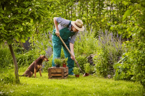 Decorative garden scene representing Gardeners Lee